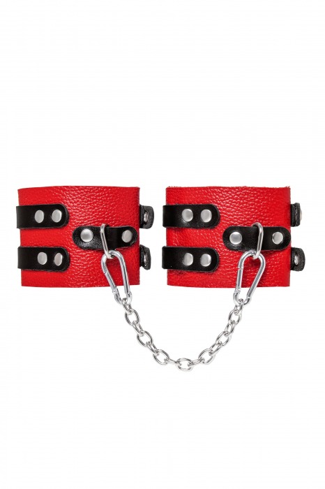 Красно-черные мягкие оковы с двумя ремешками с люверсами - Pecado - купить с доставкой в Ельце