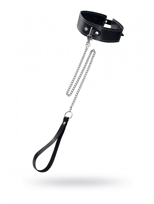 Кожаный двухслойный ошейник с белой строчкой и поводком - Pecado - купить с доставкой в Ельце