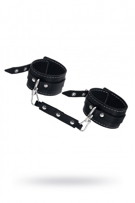 Черные двухслойные кожаные оковы с белой строчкой - Pecado - купить с доставкой в Ельце