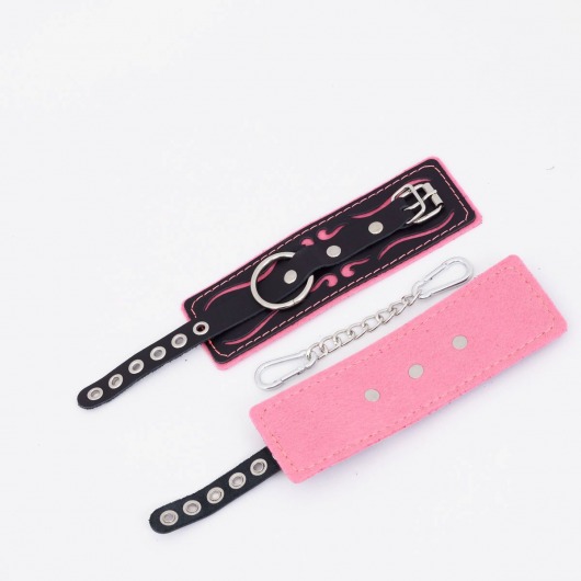 Черно-розовые кожаные наручники с розовой строчкой - Crazy Handmade - купить с доставкой в Ельце
