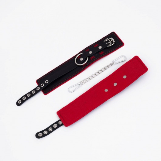 Черно-красные оковы с красной строчкой Sex - Crazy Handmade - купить с доставкой в Ельце