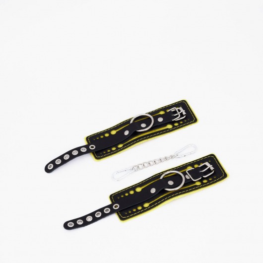 Черно-желтые кожаные наручники с жёлтой строчкой - Crazy Handmade - купить с доставкой в Ельце