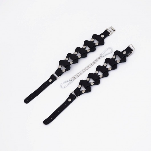 Черные кожаные наручники из звеньев - Crazy Handmade - купить с доставкой в Ельце