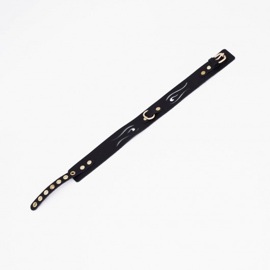 Черный кожаный ошейник с золотистой фурнитурой - Crazy Handmade - купить с доставкой в Ельце