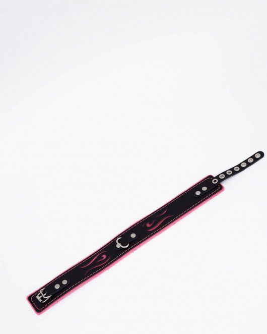 Черно-розовый кожаный ошейник с розовой строчкой - Crazy Handmade - купить с доставкой в Ельце