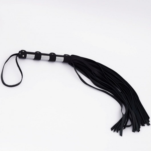 Черный кожаный флоггер со стальной ручкой - 45 см. - Crazy Handmade - купить с доставкой в Ельце