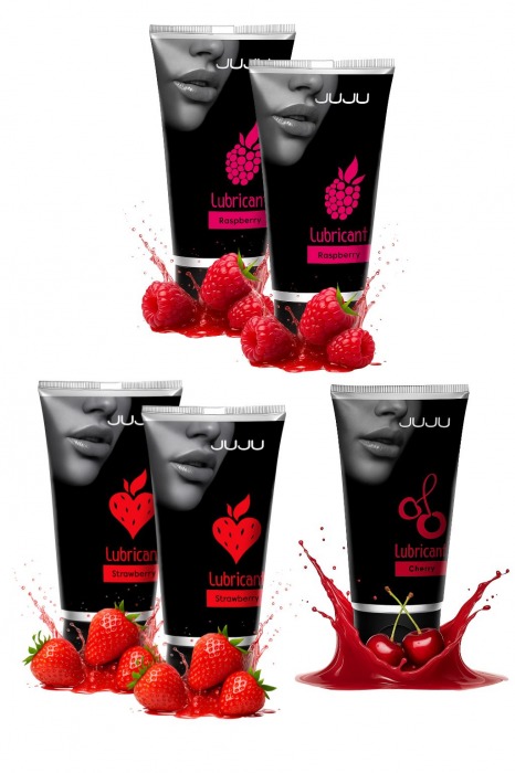 Набор из 5 съедобных лубрикантов JUJU (клубника х 2, малина х 2, вишня) - JuJu - купить с доставкой в Ельце