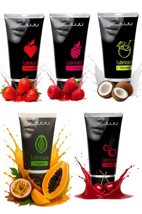 Набор из 5 съедобных лубрикантов JUJU (клубника, малина, тропические фрукты, вишня, кокос) - JuJu - купить с доставкой в Ельце