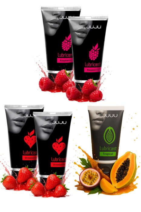 Набор из 5 съедобных лубрикантов JUJU (клубника х 2, малина х 2, тропические фрукты) - JuJu - купить с доставкой в Ельце