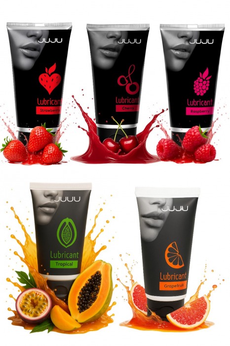 Набор из 5 съедобных лубрикантов JUJU (клубника, малина, тропические фрукты, вишня, грейпфрут) - JuJu - купить с доставкой в Ельце