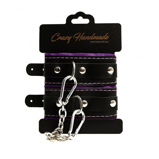 Черно-фиолетовые скругленные наручники с мягкой подкладкой - Crazy Handmade - купить с доставкой в Ельце