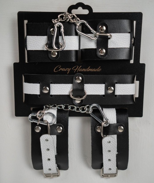 Набор фиксаторов из черной и белой натуральной кожи - Crazy Handmade - купить с доставкой в Ельце