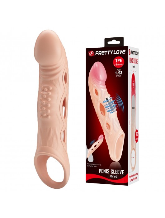 Телесная удлиняющая насадка с рельефом и вибрацией Brad - 21,3 см. - Baile - в Ельце купить с доставкой