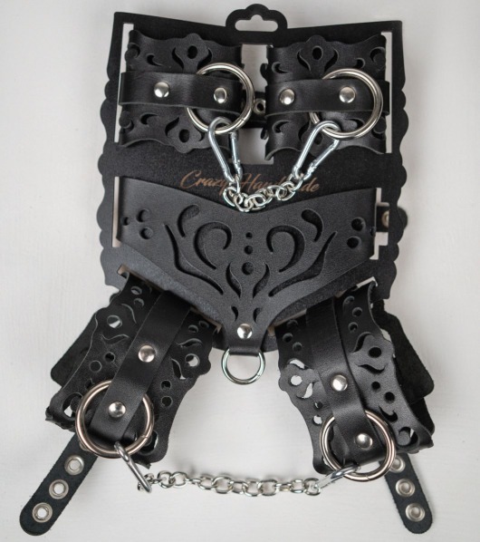 Черный ажурный кожаный набор фиксаций - Crazy Handmade - купить с доставкой в Ельце