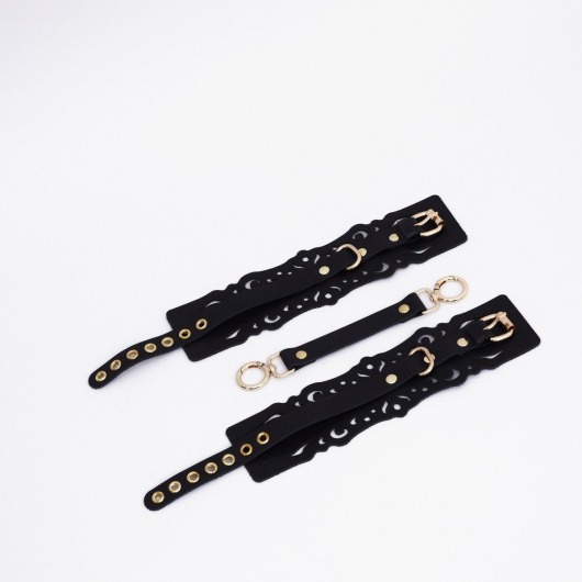 Черный кожаные оковы с узорами и золотистой фурнитурой - Crazy Handmade - купить с доставкой в Ельце