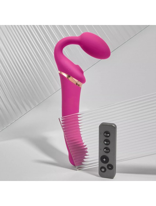 Ярко-розовый безремневой страпон Multi Orgasm Bendable Strap-On size XL с клиторальной стимуляцией - Strap-on-me - купить с доставкой в Ельце