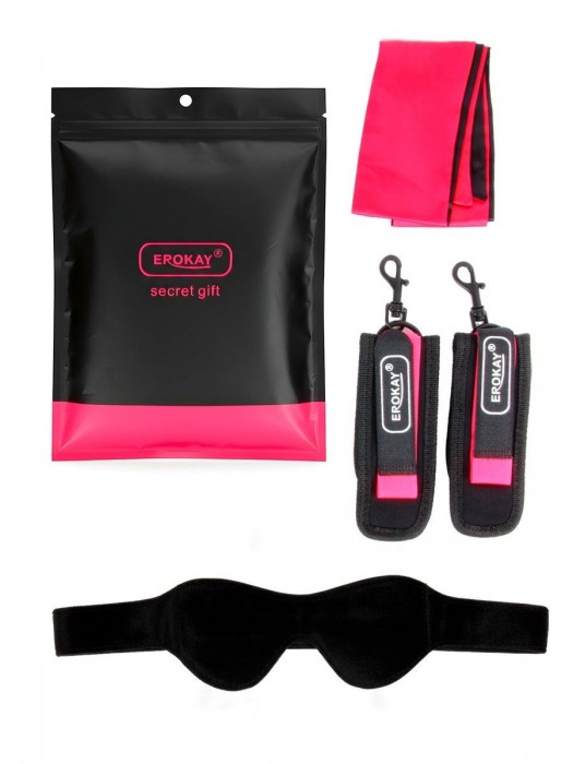 Черно-розовый эротический набор: маска, наручники и повязка - Erokay - купить с доставкой в Ельце