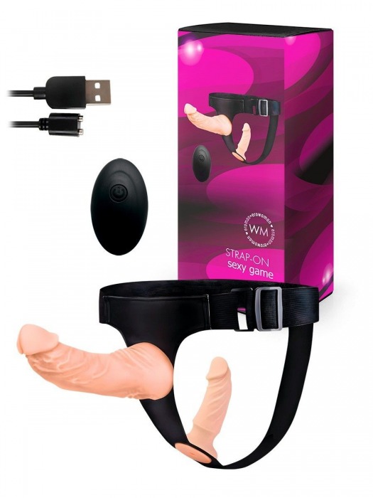 Женский страпон с 2 насадками, вибрацией и пультом ДУ - Erowoman-Eroman - купить с доставкой в Ельце