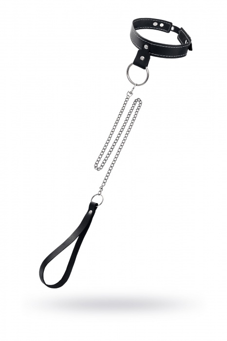 Черный узкий однослойный ошейник с серебристым поводком-цепочкой - Pecado - купить с доставкой в Ельце