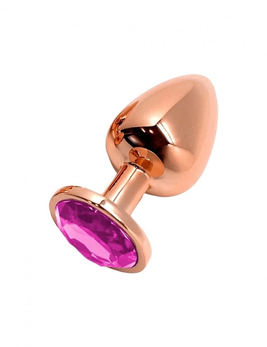 Золотистая анальная втулка Wooomy Tralalo M с розовым кристаллом - 8 см. - Adrien Lastic