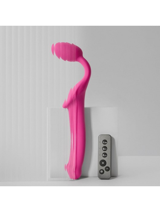 Ярко-розовый безремневой страпон Strap-on-me Vibrating Bendable Strap-On size M - Strap-on-me - купить с доставкой в Ельце