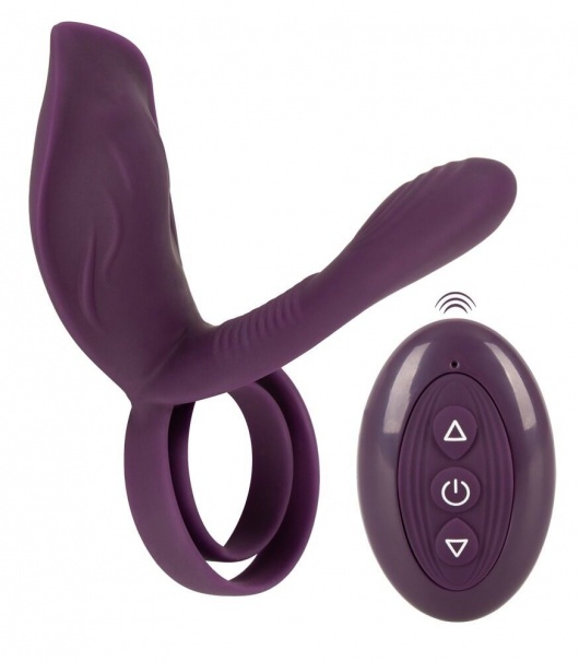 Фиолетовая насадка на член с клиторальным отростком и пультом ДУ RC Couple’s Vibrator 2 - Orion - в Ельце купить с доставкой