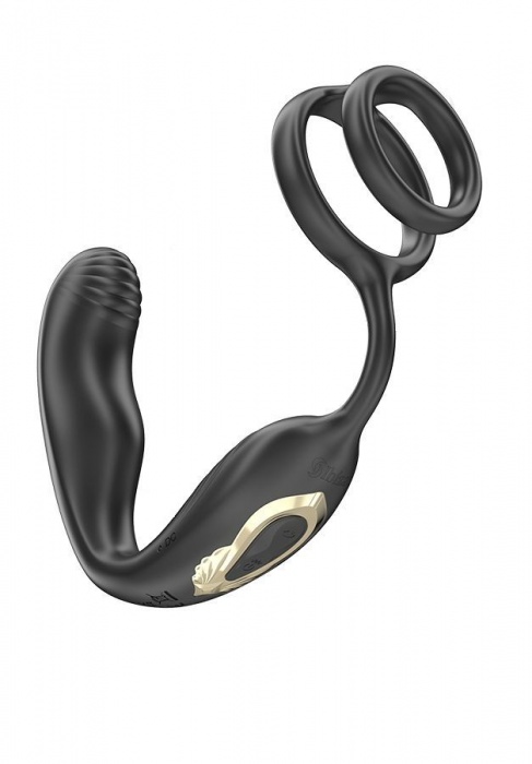 Черная анальная пробка с вращением и эрекционными кольцами - Ibiza - в Ельце купить с доставкой