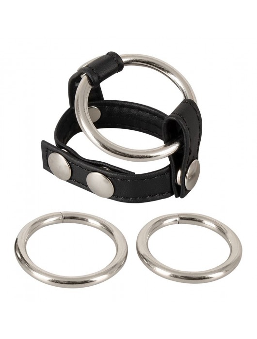 Подхват для мошонки с 3 съемными эрекционными кольцами Leder-Riemen - Orion - в Ельце купить с доставкой