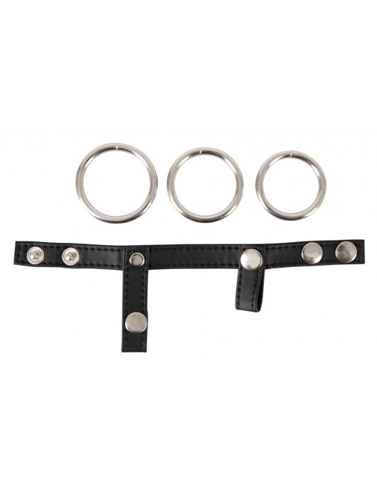 Подхват для мошонки с 3 съемными эрекционными кольцами Leder-Riemen - Orion - в Ельце купить с доставкой