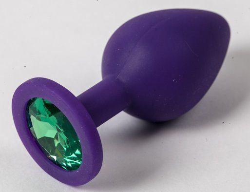 Фиолетовая силиконовая пробка с зеленым кристаллом - 9,5 см. - 4sexdreaM - купить с доставкой в Ельце