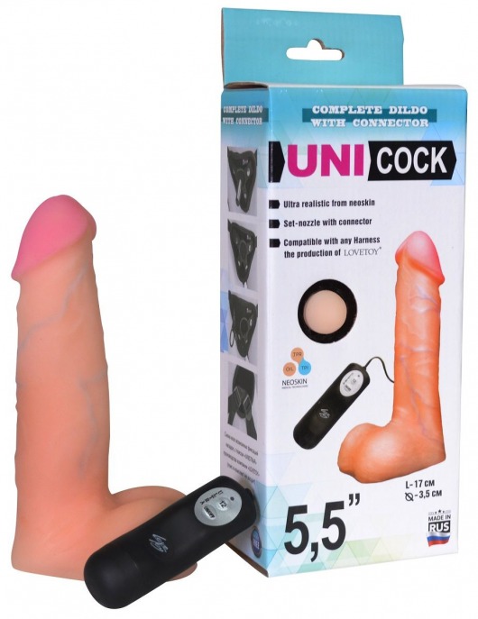 Фаллическая насадка Харнесс UNICOCK 5,5  с вибрацией - 17 см. - LOVETOY (А-Полимер) - купить с доставкой в Ельце