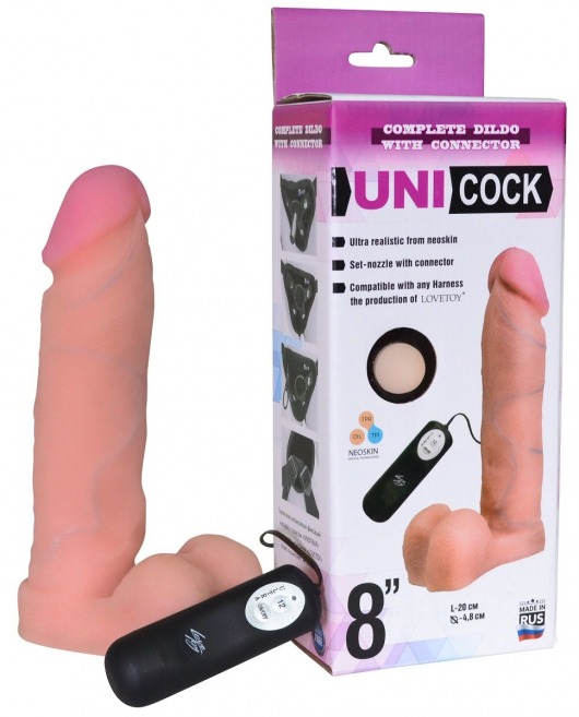Фаллическая насадка Харнесс UNICOCK 8  с вибрацией - 20 см. - LOVETOY (А-Полимер) - купить с доставкой в Ельце
