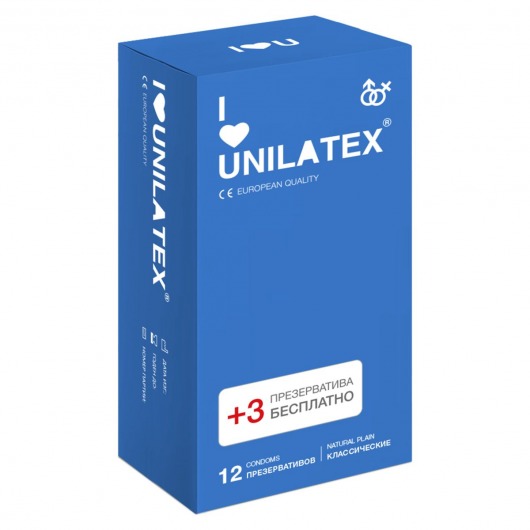 Классические презервативы Unilatex Natural Plain - 12 шт. + 3 шт. в подарок - Unilatex - купить с доставкой в Ельце