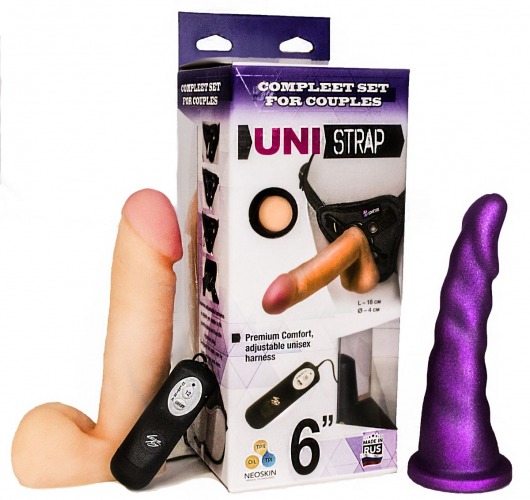 Вибрострапон с двумя насадками UniStrap - 18 и 18 см. - LOVETOY (А-Полимер) - купить с доставкой в Ельце