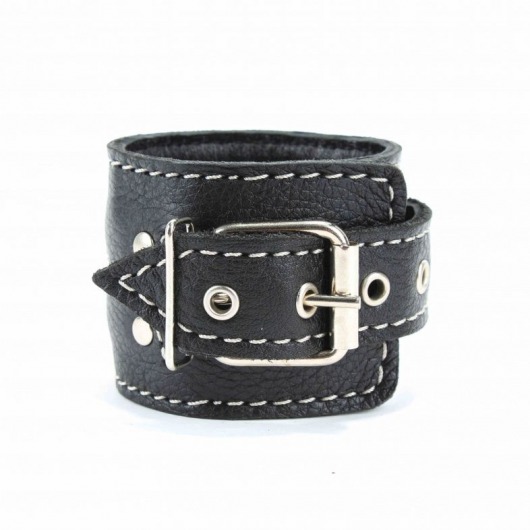 Чёрные кожаные наручники с крупной строчкой - БДСМ Арсенал - купить с доставкой в Ельце
