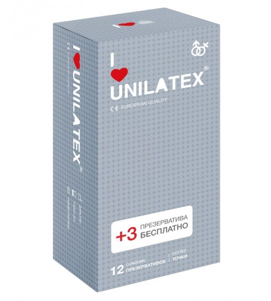 Презервативы с точками Unilatex Dotted - 12 шт. + 3 шт. в подарок - Unilatex - купить с доставкой в Ельце