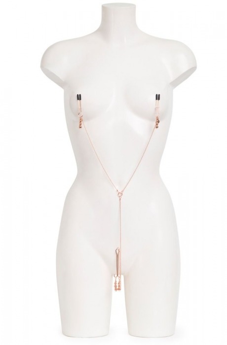 Золотистые зажимы для сосков и клитора All Sensation Nipple and Clitoral Chain - Fifty Shades of Grey - купить с доставкой в Ельце