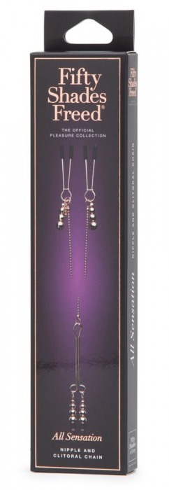 Золотистые зажимы для сосков и клитора All Sensation Nipple and Clitoral Chain - Fifty Shades of Grey - купить с доставкой в Ельце