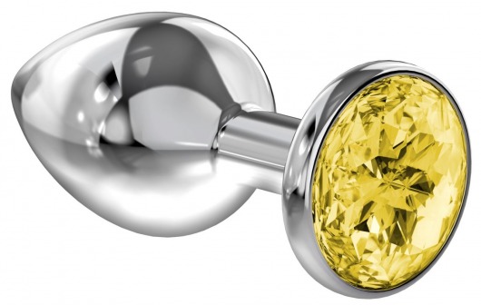 Большая серебристая анальная пробка Diamond Yellow Sparkle Large с жёлтым кристаллом - 8 см. - Lola Games - купить с доставкой в Ельце