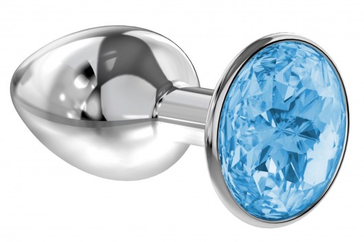 Малая серебристая анальная пробка Diamond Light blue Sparkle Small с голубым кристаллом - 7 см. - Lola Games - купить с доставкой в Ельце
