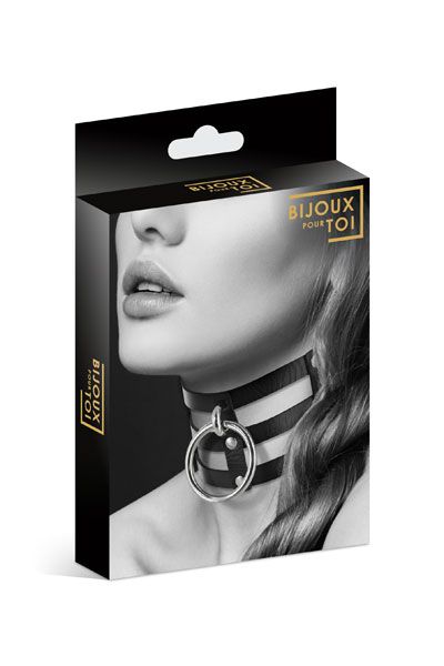 Чёрный тройной чокер с большим кольцом - Bijoux Pour Toi - купить с доставкой в Ельце
