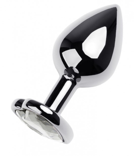 Серебристая анальная пробка с прозрачным кристаллом-сердцем - 8 см. - ToyFa - купить с доставкой в Ельце