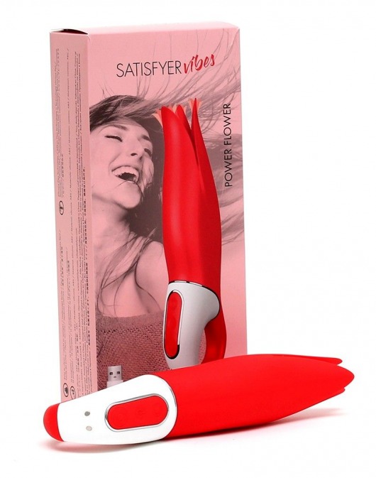 Красный вибратор Satisfyer Power Flower с лепестками - 18,8 см. - Satisfyer