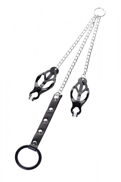 Черно-серебристые зажимы для сосков с кольцом для пениса TOYFA Metal - ToyFa - купить с доставкой в Ельце