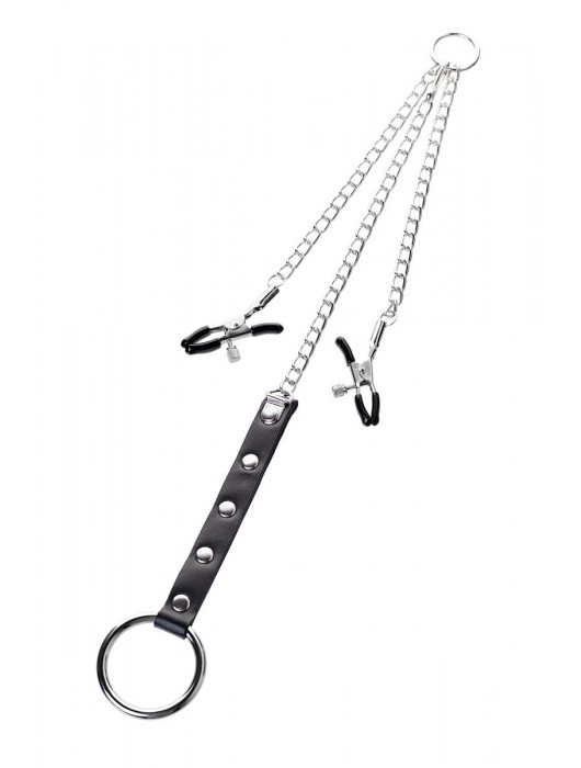 Серебристо-чёрные зажимы для сосков с кольцом для пениса TOYFA Metal - ToyFa - купить с доставкой в Ельце