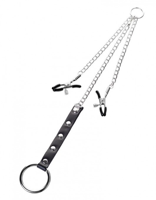 Серебристо-чёрные зажимы для сосков с кольцом для пениса TOYFA Metal - ToyFa - купить с доставкой в Ельце